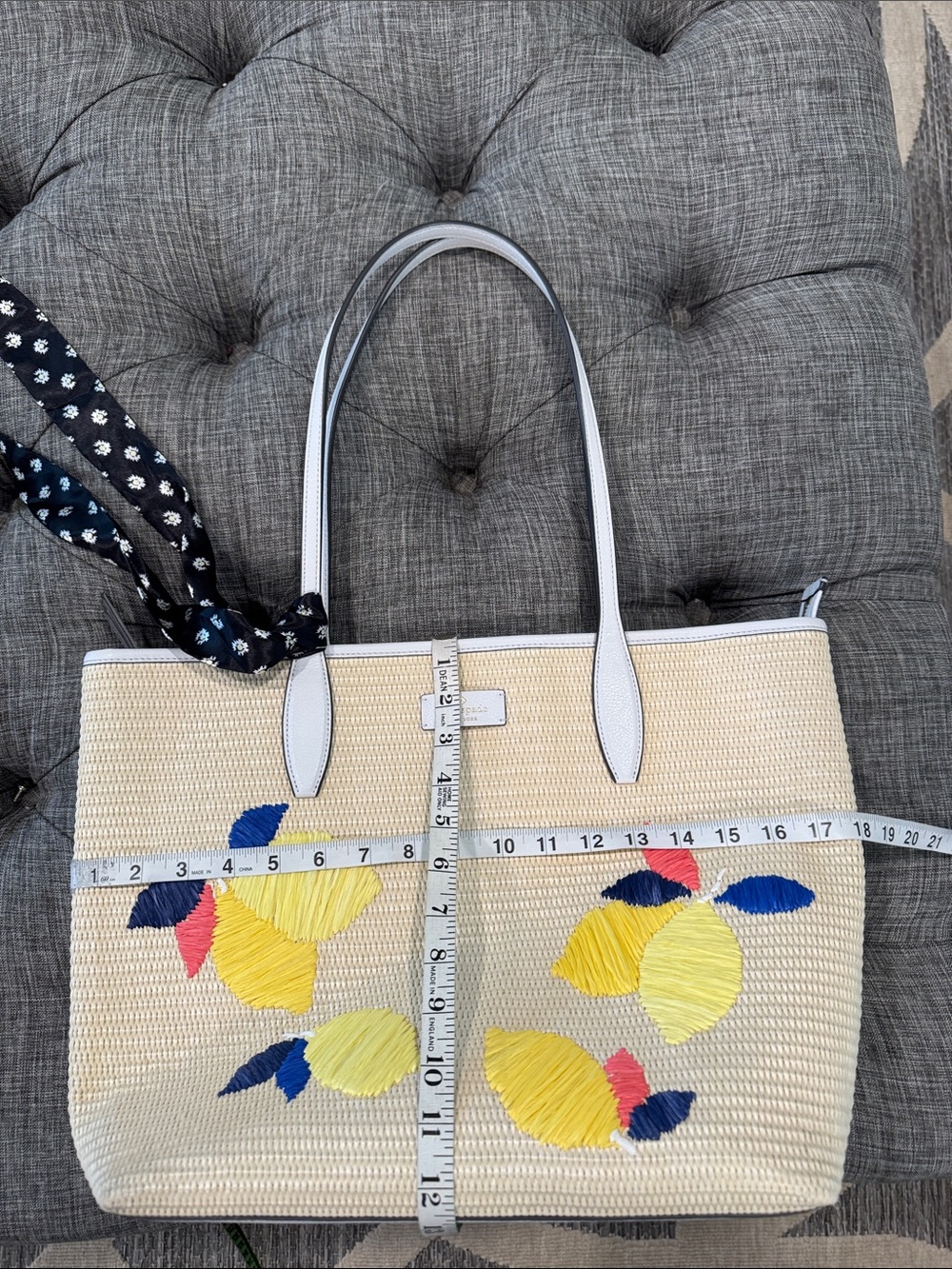 kate spade Bag Ash Straw Lemon Zest Large Woven Tote EUC - Picture 17 of 17
